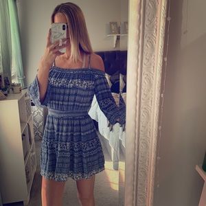 Fun blue floral off the shoulder dress!